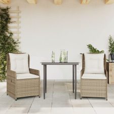 vidaXL 3 részes bézs polyrattan kerti étkezőgarnitúra párnákkal kerti bútor