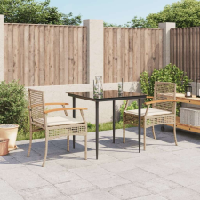 vidaXL 3 részes bézs polyrattan kerti étkezőgarnitúra párnákkal kerti bútor
