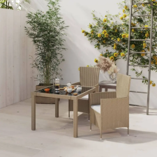vidaXL 3 részes bézs polyrattan kültéri étkezőszett párnákkal kerti bútor
