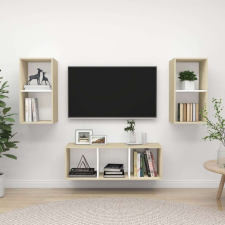 vidaXL 3 részes fehér és tölgyszínű forgácslap TV-szekrény szett bútor