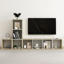 vidaXL 3 részes fehér és tölgyszínű forgácslap TV-szekrényszett bútor