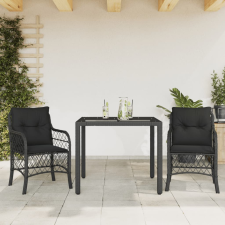 vidaXL 3 részes fekete polyrattan bisztrógarnitúra párnával kerti bútor