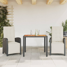 vidaXL 3 részes fekete polyrattan bisztrógarnitúra párnával kerti bútor
