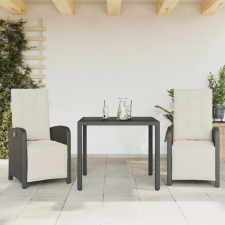 vidaXL 3 részes fekete polyrattan bisztrógarnitúra párnával kerti bútor