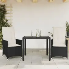 vidaXL 3 részes fekete polyrattan bisztrógarnitúra párnával kerti bútor