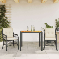 vidaXL 3 részes fekete polyrattan bisztrógarnitúra párnával kerti bútor