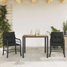 vidaXL 3 részes fekete polyrattan bisztrógarnitúra párnával kerti bútor