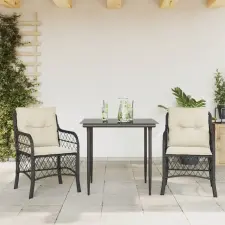 vidaXL 3 részes fekete polyrattan bisztrógarnitúra párnával kerti bútor