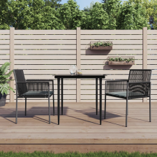 vidaXL 3-részes fekete polyrattan és acél kerti étkezőszett párnákkal kerti bútor