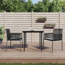 vidaXL 3-részes fekete polyrattan és acél kerti étkezőszett párnákkal (3187065) kerti bútor