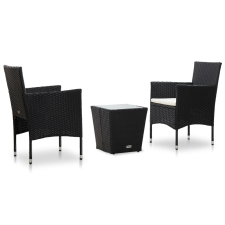 vidaXL 3-részes fekete polyrattan és edzett üveg bisztrószett kerti bútor