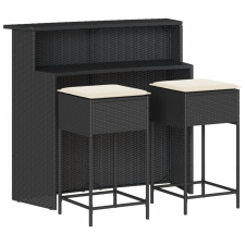 vidaXL 3 részes fekete polyrattan kerti bárszett párnával (3261486) kerti bútor