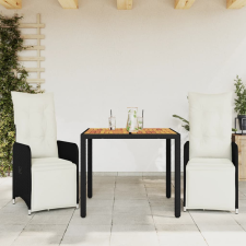 vidaXL 3 részes fekete polyrattan kerti bisztrógarnitúra párnákkal kerti bútor