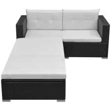 vidaXL 3-részes fekete polyrattan kerti bútorszett párnákkal (42748) kerti bútor