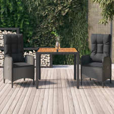 vidaXL 3 részes fekete polyrattan kerti étkezőgarnitúra párnákkal kerti bútor