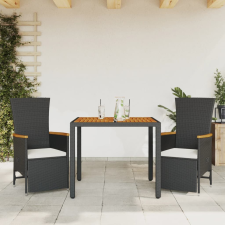 vidaXL 3 részes fekete polyrattan kerti étkezőgarnitúra párnákkal kerti bútor