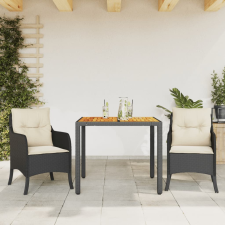 vidaXL 3 részes fekete polyrattan kerti étkezőgarnitúra párnákkal kerti bútor