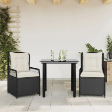 vidaXL 3 részes fekete polyrattan kerti étkezőgarnitúra párnákkal kerti bútor