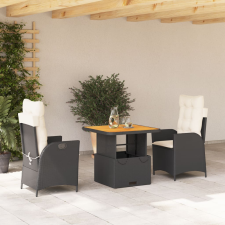 vidaXL 3 részes fekete polyrattan kerti étkezőgarnitúra párnákkal kerti bútor