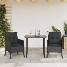 vidaXL 3 részes fekete polyrattan kerti étkezőgarnitúra párnákkal kerti bútor