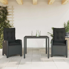 vidaXL 3 részes fekete polyrattan kerti étkezőgarnitúra párnákkal kerti bútor