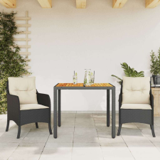 vidaXL 3 részes fekete polyrattan kerti étkezőgarnitúra párnákkal kerti bútor
