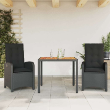 vidaXL 3 részes fekete polyrattan kerti étkezőgarnitúra párnákkal kerti bútor
