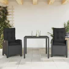 vidaXL 3 részes fekete polyrattan kerti étkezőgarnitúra párnákkal kerti bútor