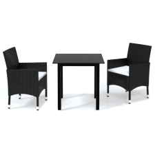 vidaXL 3 részes fekete polyrattan kerti étkezőgarnitúra párnákkal  (3094973) kerti bútor