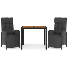 vidaXL 3 részes fekete polyrattan kerti étkezőgarnitúra párnákkal (3185074) kerti bútor