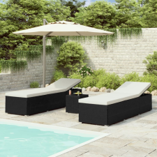 vidaXL 3 részes fekete polyrattan kerti napozóágy szett asztallal kerti bútor