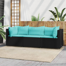 vidaXL 3 részes fekete polyrattan kerti ülőgarnitúra párnákkal kerti bútor