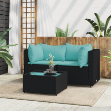 vidaXL 3 részes fekete polyrattan kerti ülőgarnitúra párnákkal kerti bútor