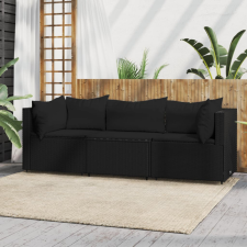 vidaXL 3 részes fekete polyrattan kerti ülőgarnitúra párnákkal kerti bútor