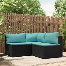 vidaXL 3 részes fekete polyrattan kerti ülőgarnitúra párnákkal kerti bútor