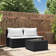 vidaXL 3 részes fekete polyrattan kerti ülőgarnitúra párnákkal kerti bútor