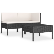 vidaXL 3 részes fekete polyrattan kerti ülőgarnitúra párnákkal (310186) kerti bútor