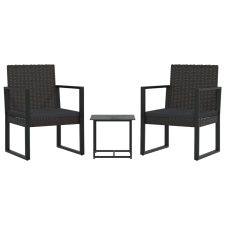 vidaXL 3 részes fekete polyrattan kerti ülőgarnitúra párnákkal (319198) kerti bútor