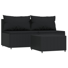 vidaXL 3 részes fekete polyrattan kerti ülőgarnitúra párnákkal (319787) kerti bútor