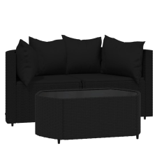 vidaXL 3 részes fekete polyrattan kerti ülőgarnitúra párnákkal (319791) kerti bútor