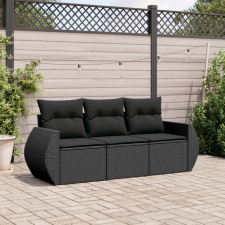 vidaXL 3 részes fekete polyrattan kerti ülőgarnitúra párnával kerti bútor