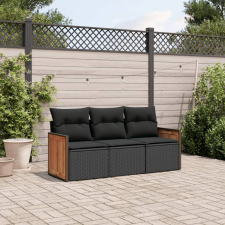 vidaXL 3 részes fekete polyrattan kerti ülőgarnitúra párnával kerti bútor