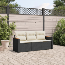vidaXL 3 részes fekete polyrattan kerti ülőgarnitúra párnával kerti bútor