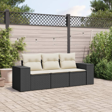 vidaXL 3 részes fekete polyrattan kerti ülőgarnitúra párnával kerti bútor