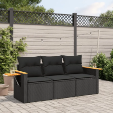 vidaXL 3 részes fekete polyrattan kerti ülőgarnitúra párnával kerti bútor