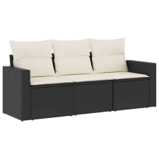vidaXL 3 részes fekete polyrattan kerti ülőgarnitúra párnával (3218646) kerti bútor