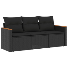 vidaXL 3 részes fekete polyrattan kerti ülőgarnitúra párnával (3225754) kerti bútor