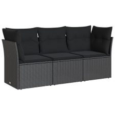 vidaXL 3 részes fekete polyrattan kerti ülőgarnitúra párnával (3249044) kerti bútor