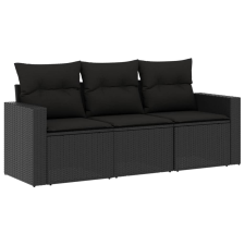 vidaXL 3 részes fekete polyrattan kerti ülőgarnitúra párnával (3250992) kerti bútor