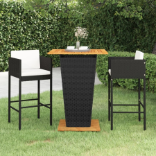 vidaXL 3 részes fekete polyrattan kültéri bárszett párnákkal kerti bútor
